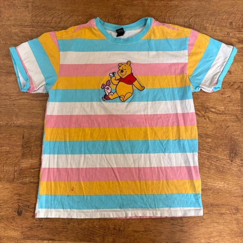 pastel multicolored embroidered Winnie the Pooh striped t-shirt